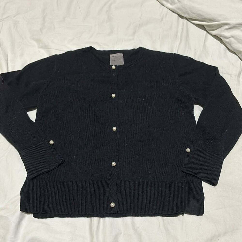 Zara 6 black cotton nylon super soft cardigan pearl buttons worn once like new